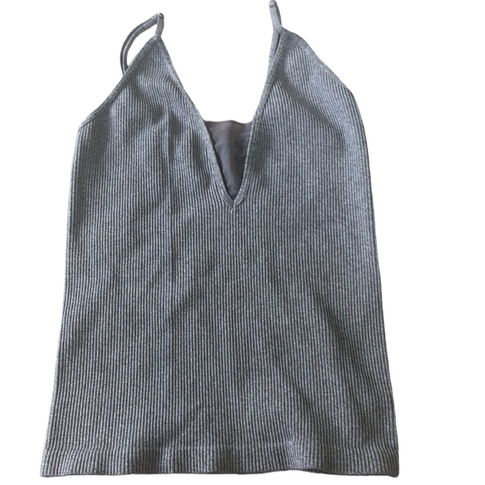 Free People / Intimately Gray Ribbed Mesh Inlay Camisole Tank Top